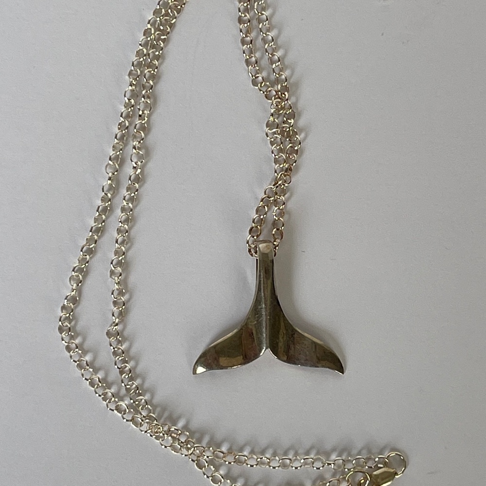 Sterling Silver Whale Tail Pendant Necklace With Lobster Clasp On Delicate Chain